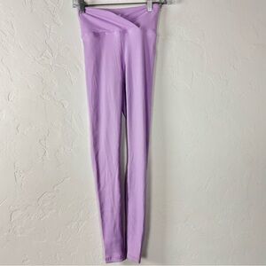 Year of Ours Bandier Leggings Veronica‎ Ribbed Solid Purple Light Lavender Cross